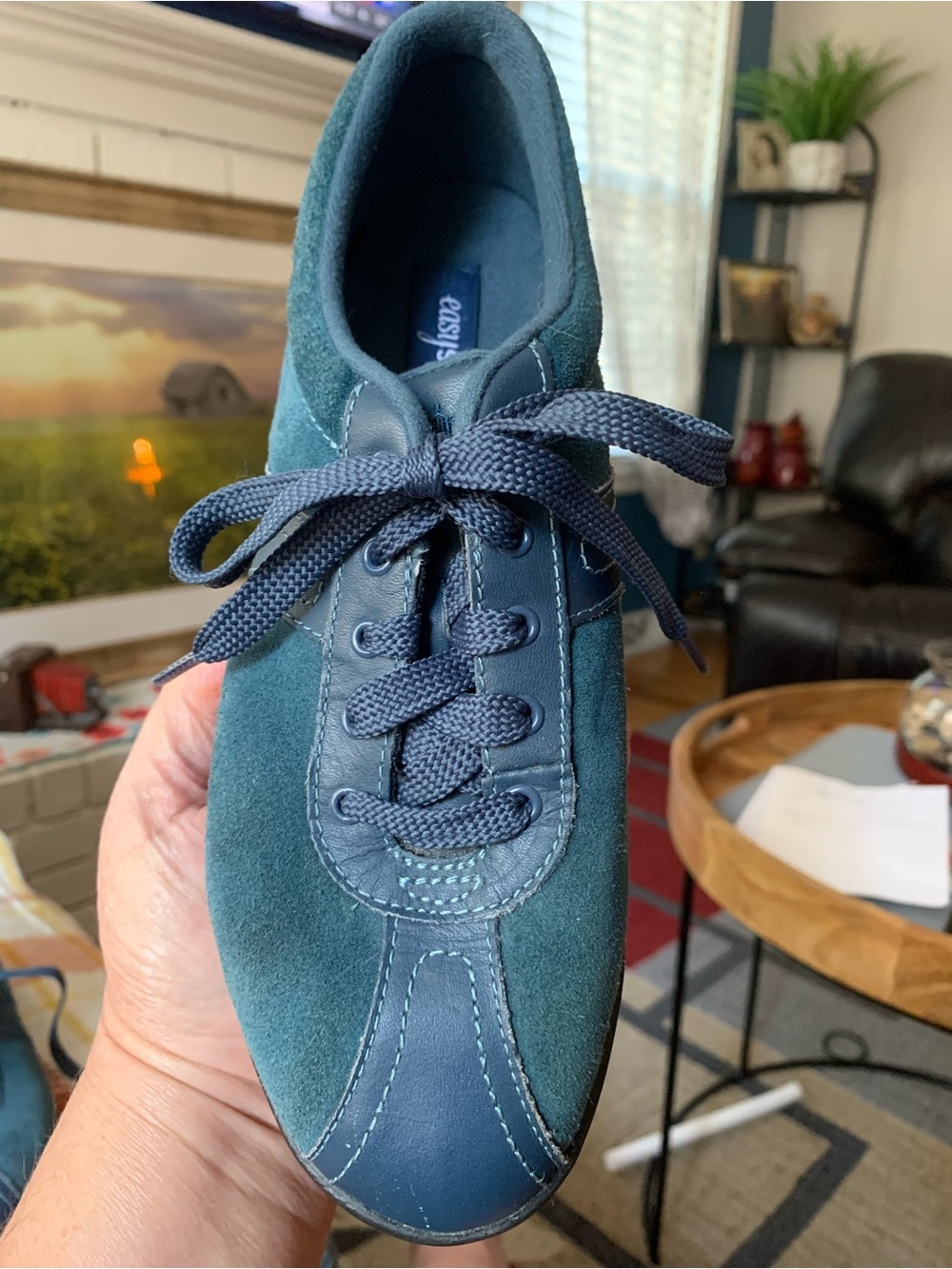 Easy Spirit Esoncue Blue Suede Black Lace-Up Casual Shoe - Size: 8-1/2 Narrow
